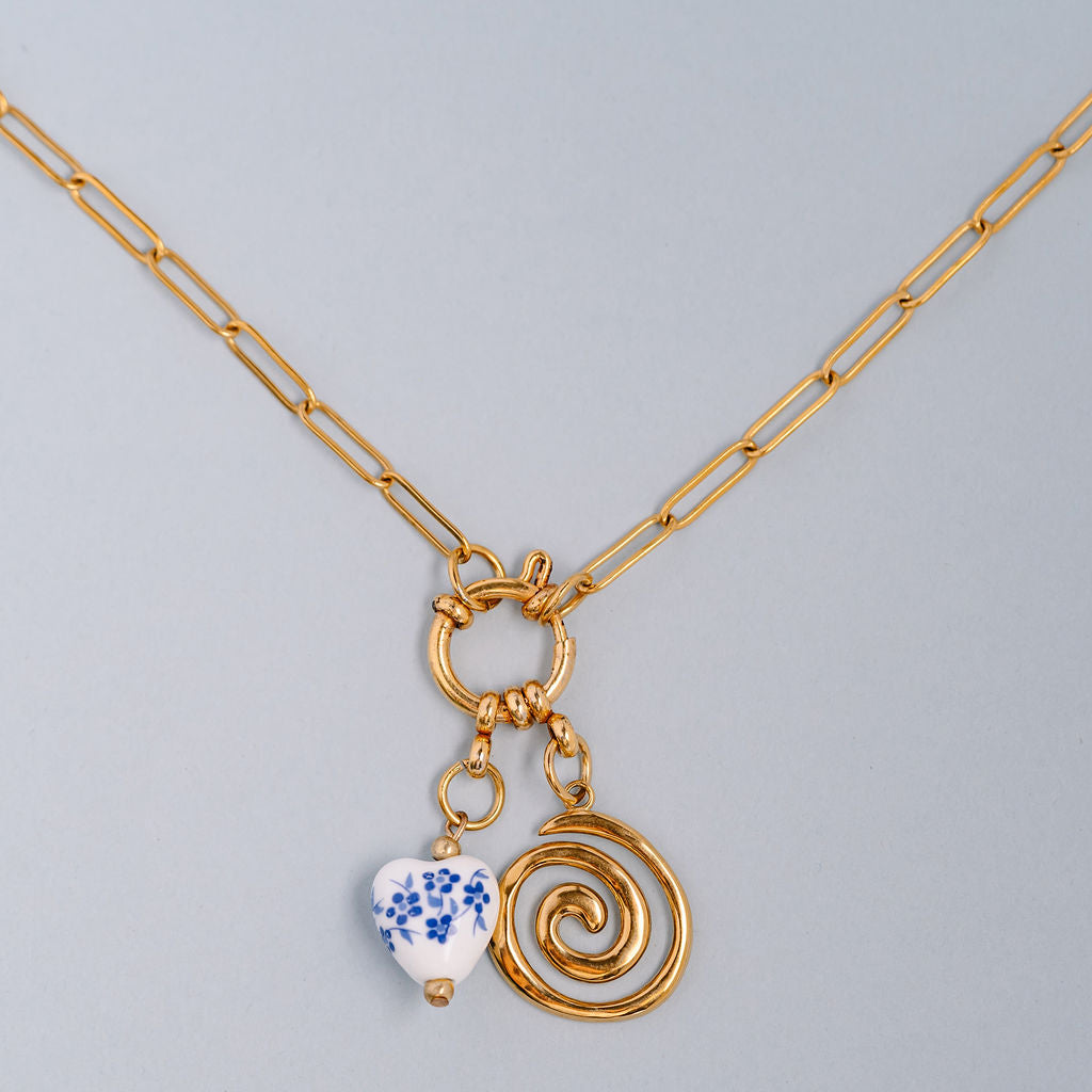 Fine paper clip chain with spring clasp and two charms