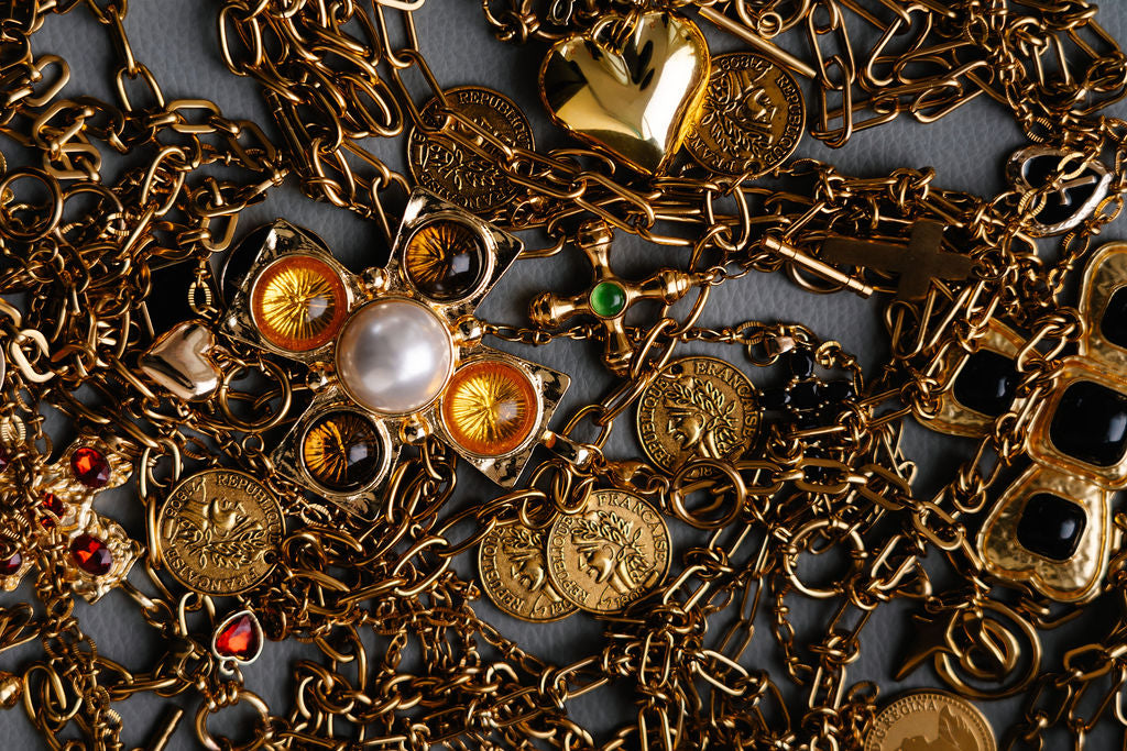 Large paperclip chain and toggle with very large blacked stoned cross