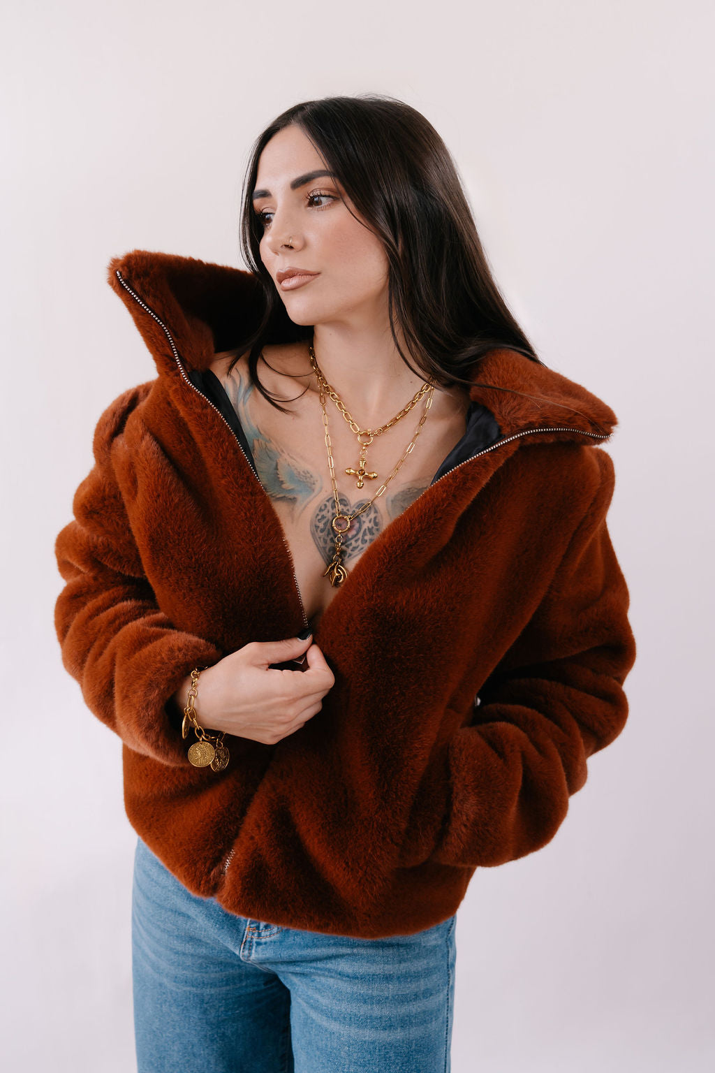 Medium size chunky chain, OT clasp and orthodox cross featuring a tigers eye stone