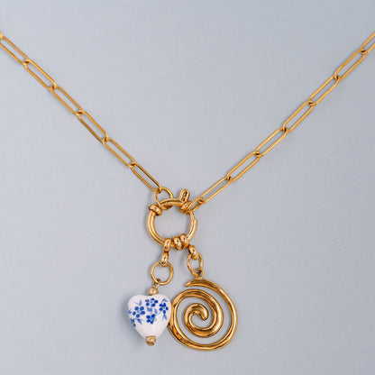 Fine paper clip chain with spring clasp and two charms