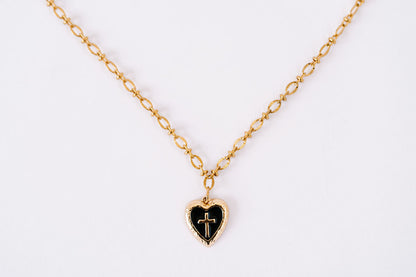 Fine detailed chain with black enamel heart charm