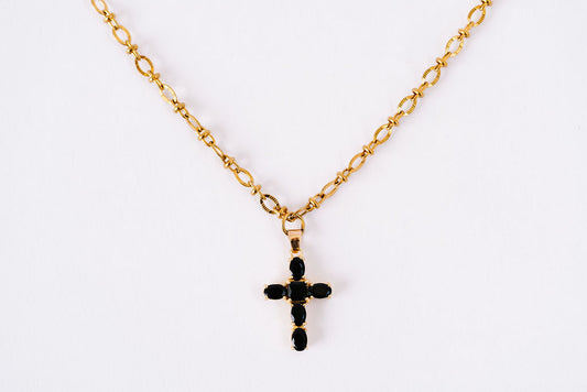 Fine detailed chain with black jewelled cross