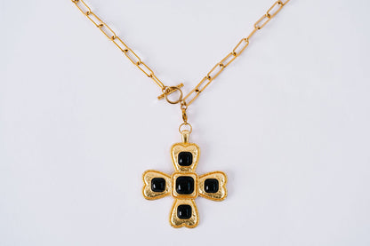 Large paperclip chain and toggle with very large blacked stoned cross