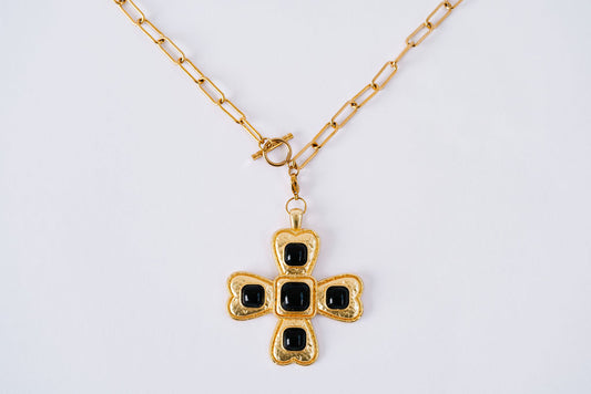 Large paperclip chain and toggle with very large blacked stoned cross