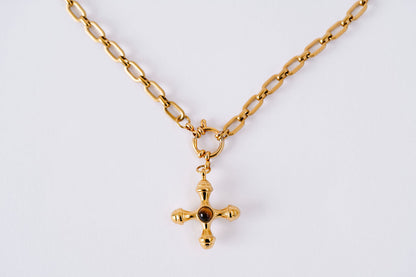 Medium size chunky chain, OT clasp and orthodox cross featuring a tigers eye stone