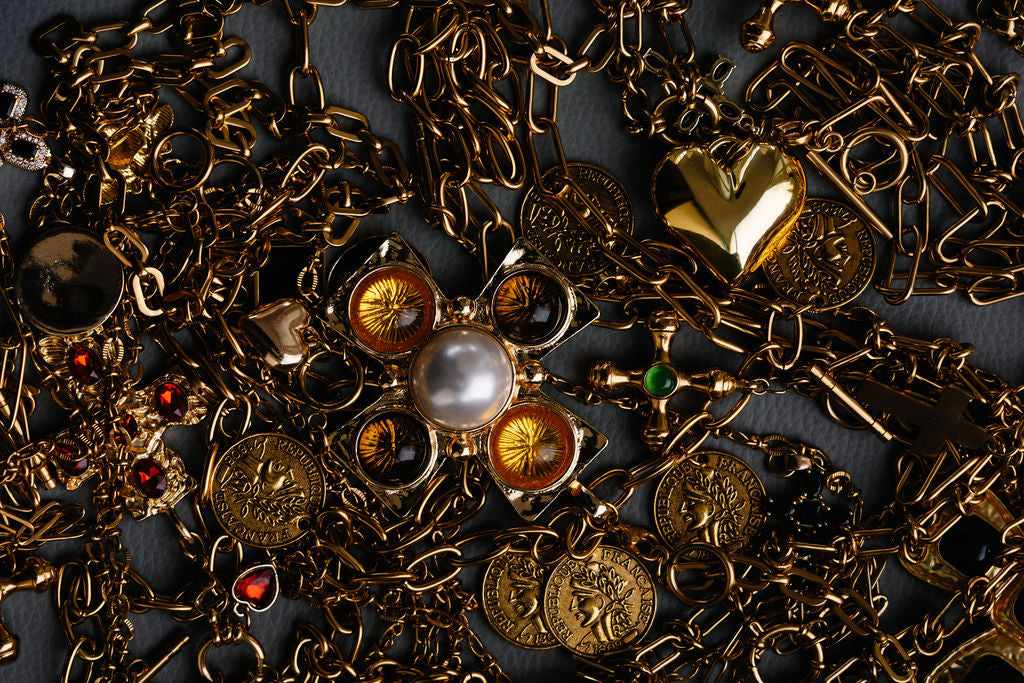 Medium paperclip chain, orthodox cross with green stone