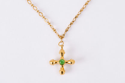 Fine detailed chain, orthodox cross with green stone