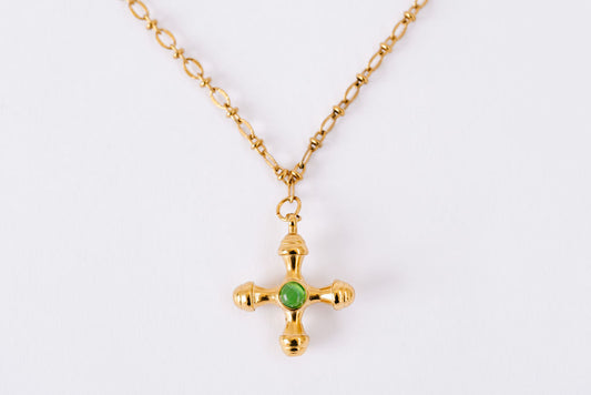 Fine detailed chain, orthodox cross with green stone