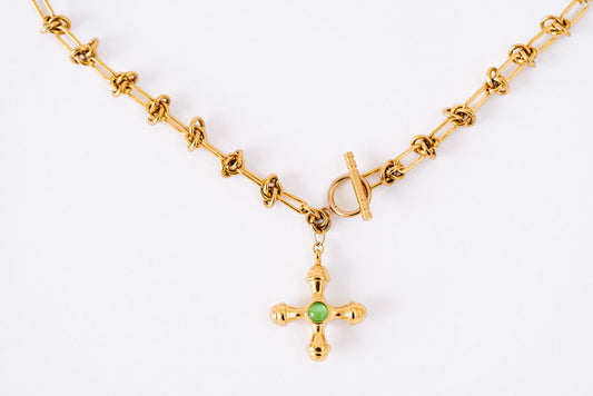 Knotted chain, orthodox cross with green stone