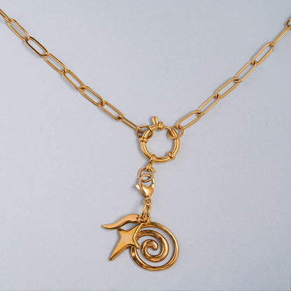 Small paperclip chain with a spring clasp and 3 removable charms