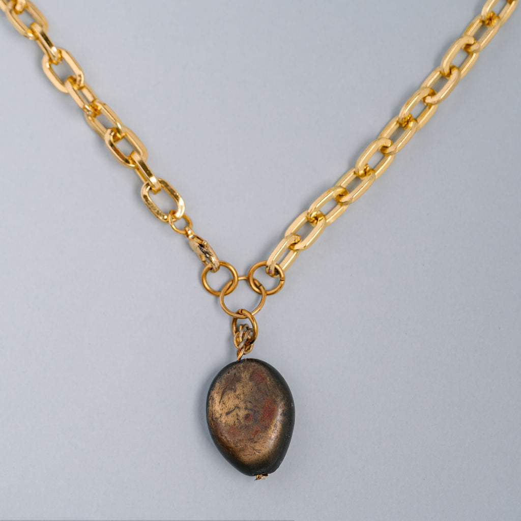 Small square link chain with stone charm