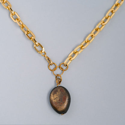 Small square link chain with stone charm