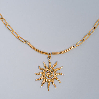 Fine paper clip choker with swirl sun