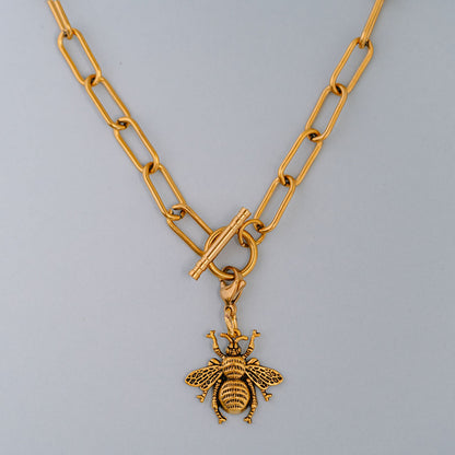 Large paper clip choker with OT shaped clasp and removable bee charm